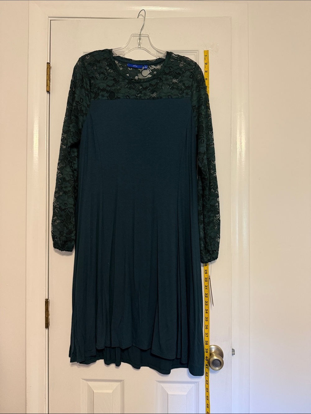 Apt. 9 Dark Green Lace Yoke Long Sleeve Swing Dress